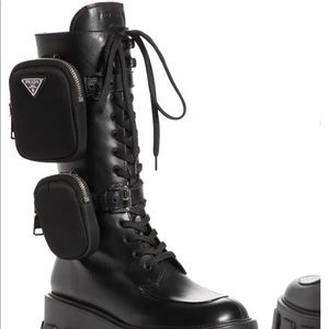 PRADA removable pouch Lug-Sole till leather combat boots WORN ONCE INDOORS